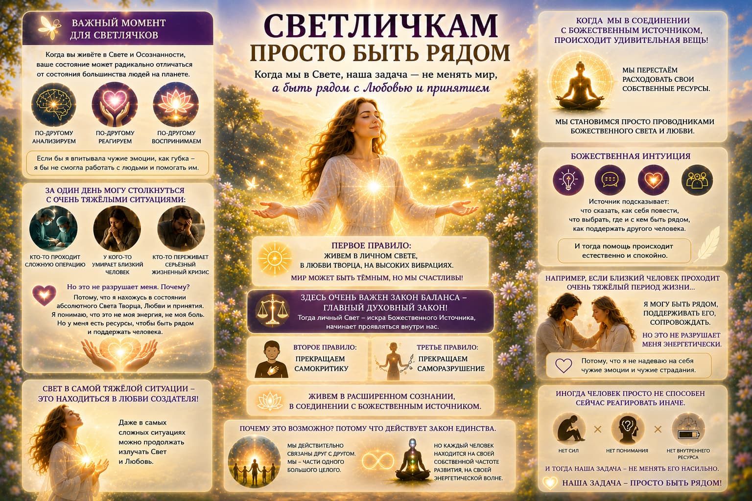 Есть важный момент, который нужно понять Светличкам, тем кто Светит сам и помогает людям! Когда человек начинает жить в Свете и Осознанности , его состояние может радикально отличаться от состояния большинства людей на планете. Мы начинаем по-другому анализировать события, по-другому реагировать и воспринимать происходящее. Если бы я реагировала на всё, как губка, впитывая чужие эмоции и переживания, я бы просто не смогла работать с людьми и помогать им.